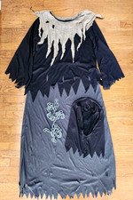 Adult S/M Grim Reaper Halloween Costume Distressed Robe Cowl Hood Plastic Chain