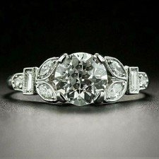 Art Deco 2.50 Ct Round Cut Diamond Vintage Engagement Ring 14K White Gold Finish