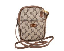 Authentic GUCCI Vintage Shoulder Cross Body Bag Purse GG PVC Leather Brown 502AB