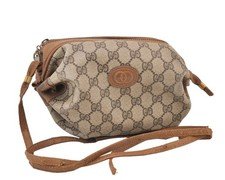 Authentic GUCCI Vintage Shoulder Cross Body Bag Purse GG PVC Leather Brown 516AB