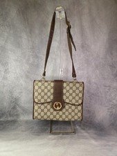 Authentic Vintage Gucci GG Supreme Flap Crossbody Bag Brown Leather