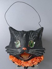 Bethany Lowe Designs Halloween Black Cat Paper Mache Painted 7 in