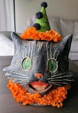 Bethany Lowe Designs Sassy Cat Candy Bucket Halloween Paper Mache Vintage Look