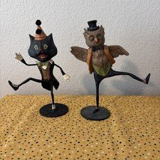 Bethany Lowe Halloween Owl and Uptown Sassy Cat Set of 2 READ DESCRIPTION