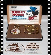 Bradley Time Mickey Mouse Railroad Pocket Watch Set, NEW