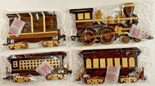 Brand New Sealed Hand-Crafted Wooden Train Set Engine & Cars Folk Art Decor