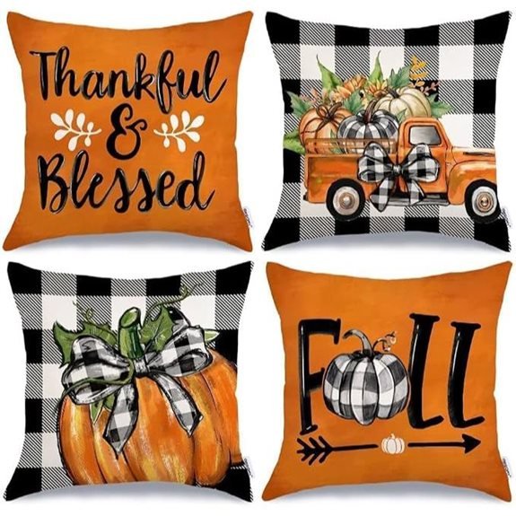 GEEORY Fall Buffalo Plaid Pumpkin Throw Pillow Covers 18 x 18 Inch Set of 4