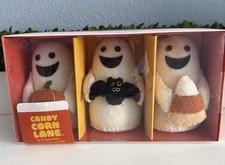 CANDY CORN LANE Halloween Set Of 3 Adorable Decor Felt Ghosts NIB