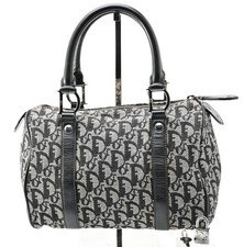 Christian Dior Trotter Mini Boston Hand Bag Canvas Black Leather Padlock Vintage