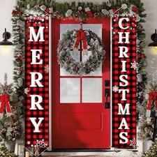 Christmas Decorations Outdoor Yard Front Porch Sign Set Red Black Buffalo Plaid