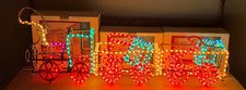 Christmas Train Rope Light Yard Art 3 Pc Set Candy Cane Stocking *NEEDS REPAIR*