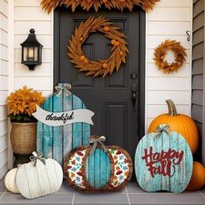 Classic 4-Piece Autumn Pumpkin Decor Set for Front Porch & Yard - Welcome Sign