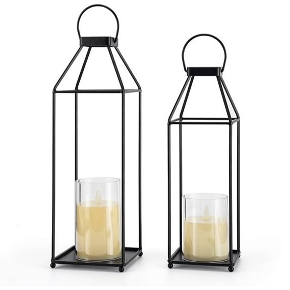 Decorative Black Metal Lanterns with LED Candles (2-Pack)