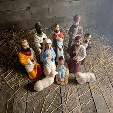 Empire Nativity Set 10 Piece Christmas Lighted Blow Mold Vivid Colors Good Shape