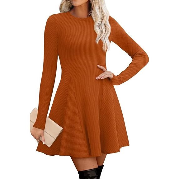 OFEEFAN Women's Ribbed Knit Sweater Dress Long Sleeve