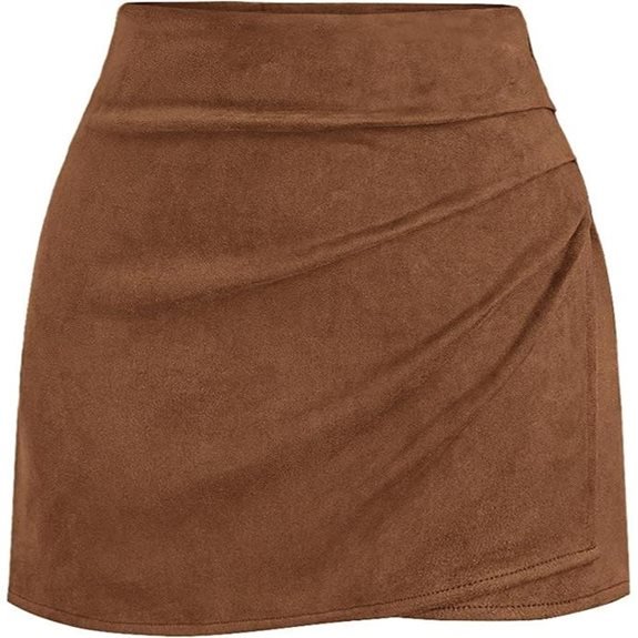 BTFBM Faux Suede Mini Skirts for Women Ruched Wrap Skorts