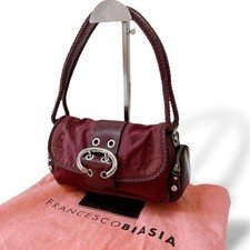 FRANCESCO BIASIA Shoulder Bag Burgundy Nylon Leather Vintage Y2K Hobo With Bag
