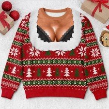 Funny Chest Cleavage Ugly Christmas Sweater, Gag Gift for Men, Novelty Holiday