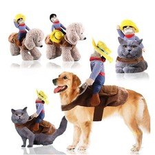 Funny Cowboy Dog Costume Halloween Rider Dress Up Pet Jacket - Medium