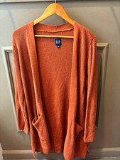 GAP Ribbed Knit Open Front Cardigan Sweater w/ Pockets Rust Women's L