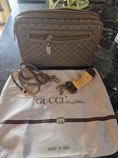 Gucci GG Beige Brown Small Crossbody Bag Zip Closure Gold Hardware Vintage