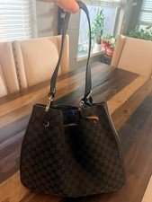GUCCI GG Supreme Canvas hobo Shoulder Bag Black Leather Italy Authentic Vintage