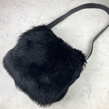 GUCCI Shoulder Bag Rabbit Fur Leather Black Vintage Authentic From Japan