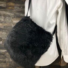 GUCCI Shoulder bag Rabbit Fur Leather Black Vintage Authentic From Japan