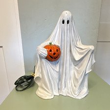 Halloween Ghost w/ Pumpkin Blow Mold Light, Corded Indoor, 1974 Byron Molds