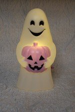 Halloween Ghost with Pumpkin. Lights up. DG. Blow mold. 12"
