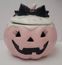 Halloween Pink Jack-o-Lantern Cupcake Cookie Jar NWT