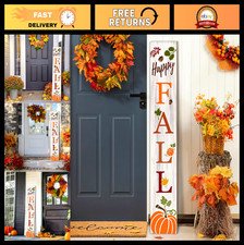 Happy Fall Pumpkin Porch Sign - Vertical Wooden Decor for Indoor & Outdoor Use,