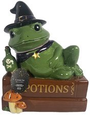 Haunted Halloween Frog Witch Cookie Jar 112 Oz Ceramic Potions Mushroom Decor