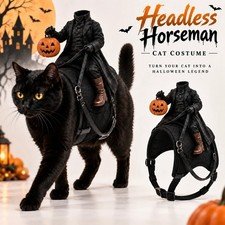 Headless Horseman Halloween Pet Costume Cat Dog Saddle Outfit Pumpkin Rider