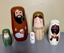 Holiday Time Nesting Dolls Nativity Set - Joseph Mary Baby Jesus King Shepherd