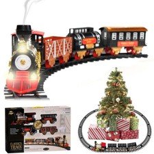 Large Electric Christmas Train Tracks Set Lights Sound Smoke Kids Toy Tree Decor