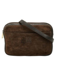 LOEWE Anagram Crossbody Shoulder Bag Brown Leather Suede Vintage Authentic Japan
