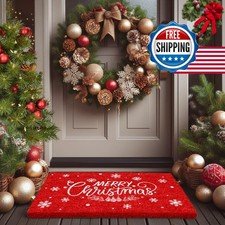 LuxUrux Merry Christmas Coir Door Mat 30x17 Inch Non-Slip Front Door
