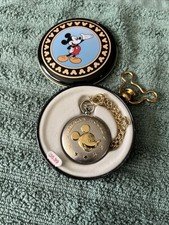 Mickey Mouse Vintage Pocket Watch With Chain Original Exclusive Tin Case Disney