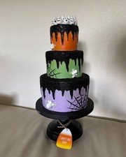New Halloween Candy Corn Lane 3 Tier 18” Cake Ghosts Spiders