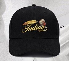 Printed Indian Motorcycle Logo Baseball Cap; Black Strapback Adjustable NEW