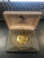 Pulsar Quartz Pocket Watch Disney Mickey Mouse Gold Plated Metal Need Battery