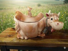 Rare Pink Cheek Winking Cat On Brush McCoy Cow Cookie Jar!
