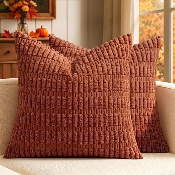 MIULEE Fall Corduroy Decorative Throw Pillow Covers 18x18 Rust Pack of 2