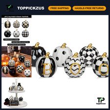 Set of 6 Ceramic Halloween Pumpkins - Indoor Fall Decorations, Spooky Decor