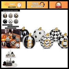 Set of 6 Ceramic Halloween Pumpkins - Indoor Fall Decorations, Spooky Home Decor