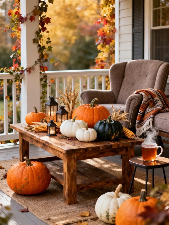 thoughtful pumpkin and gourd arrangement