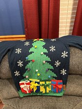 Tipsy Elves Men’s M Crew Neck Pullover Knit Sweater 3D Pom-Pom Christmas Tree