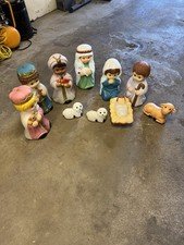 Vintage 10 Piece Children Nativity Set Lighted Christmas Blow Mold