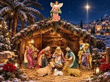 Vintage 12 Piece Porcelain / Ceramic Nativity Set With Stable